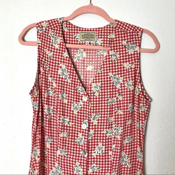 Vintage cottagecore sleeveless V neck 100% rayon midi dress Made in USA coastal - Picture 2 of 8